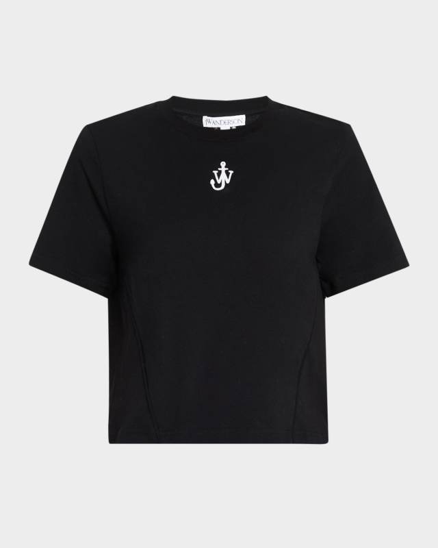 Anchor Embroidered Paneled Crop T-Shirt